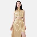 Gold High Neck Vest Top Vegan Leather Shirt Han2