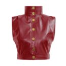 Red High Neck Vest Top Vegan Leather Shirt Han3