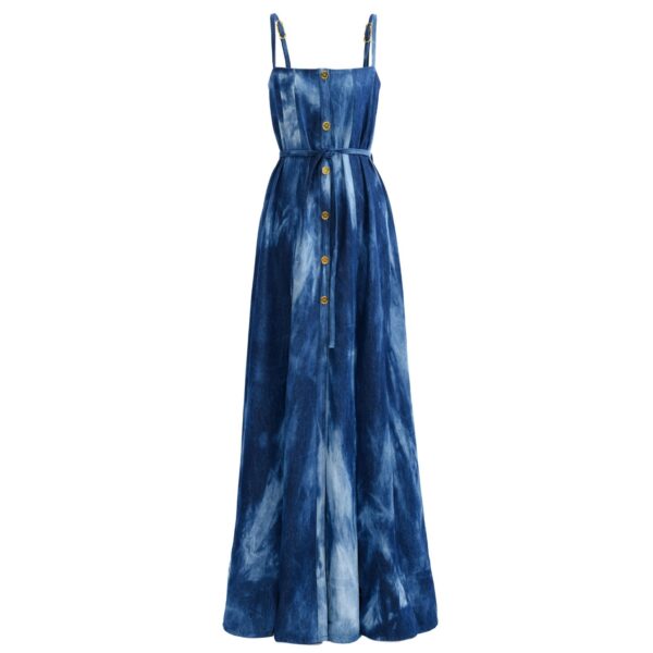 Slit Denim Ocean Wash Maxi Dress Han5