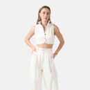 White High Neck Vest Top Vegan Leather Lan01